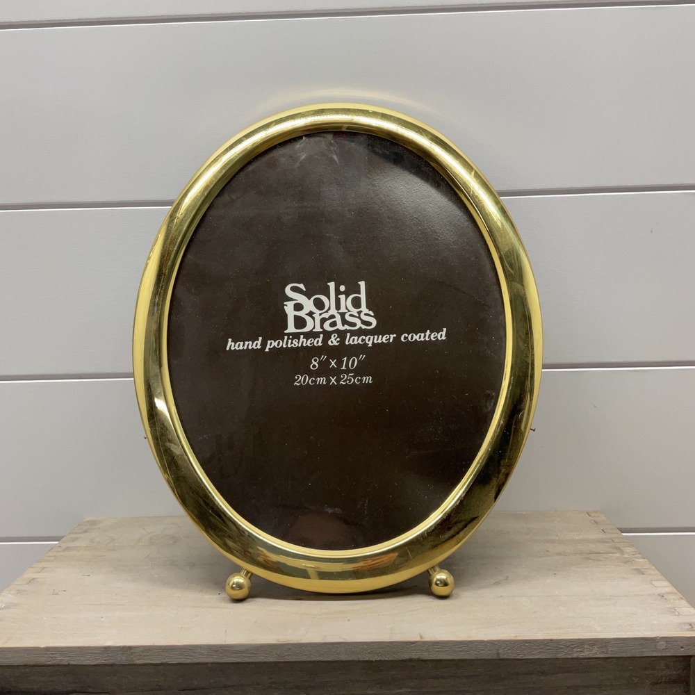 Vintage Solid Brass Oval 8x10 Picture Frame Polished Lacquer Easel Back Korea